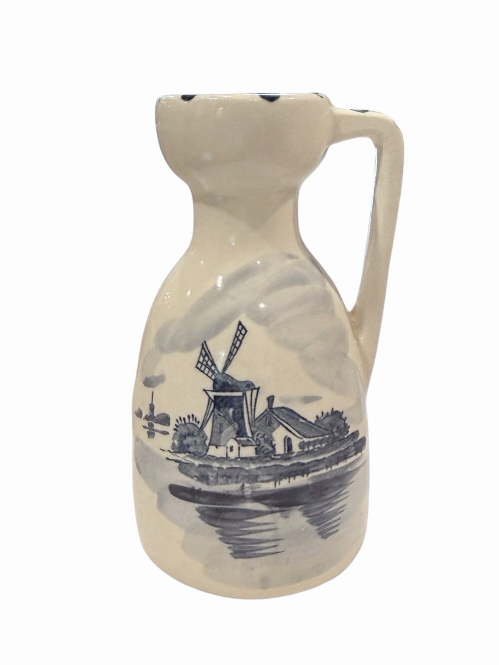 Vintage 1950s Delft Style Mini Pitcher Blue White Windmill Japan Ceramic 5.5"